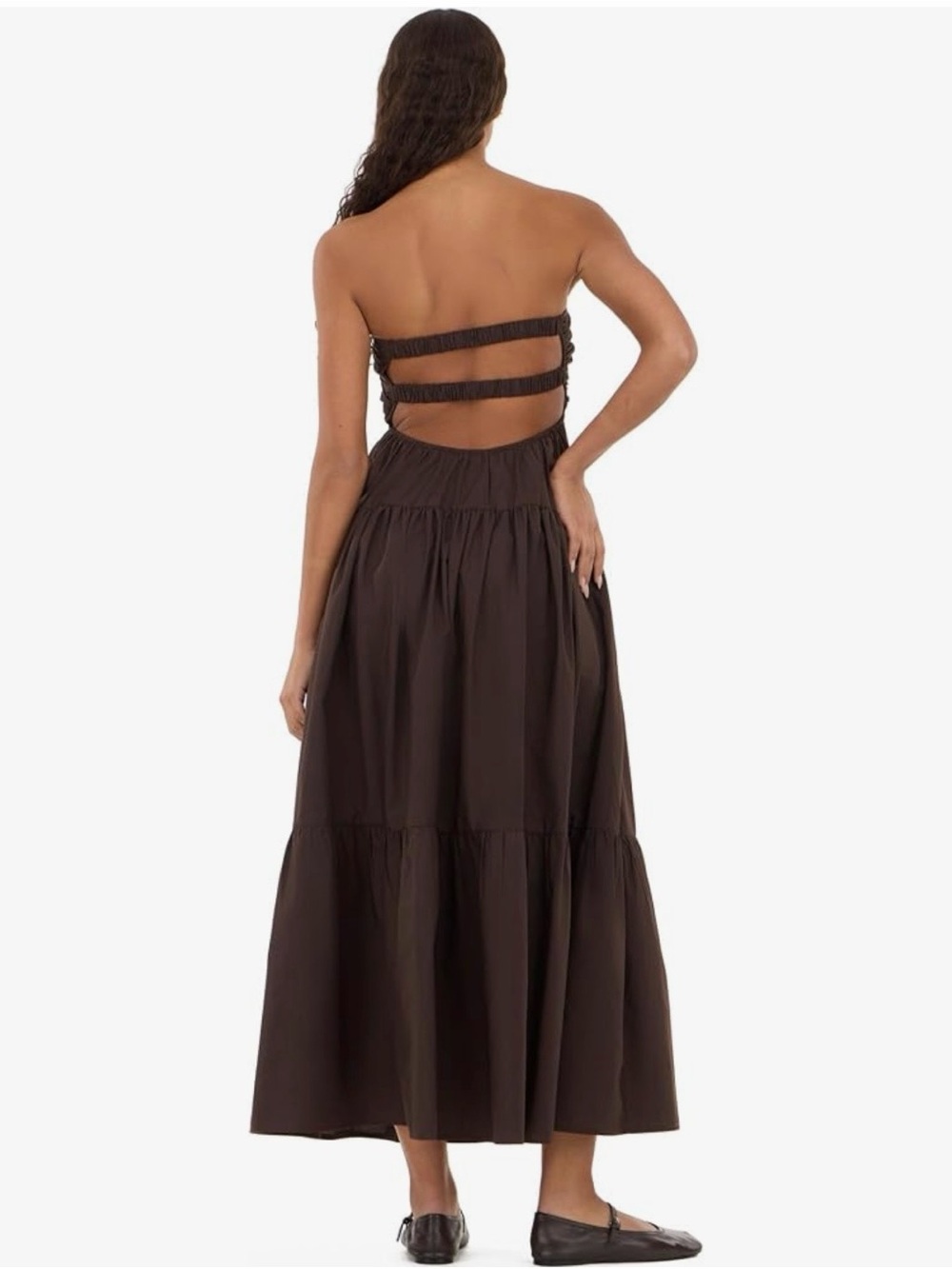 Strapless Brown Twist-Front Tiered Maxi Dress - Picture 3 of 10